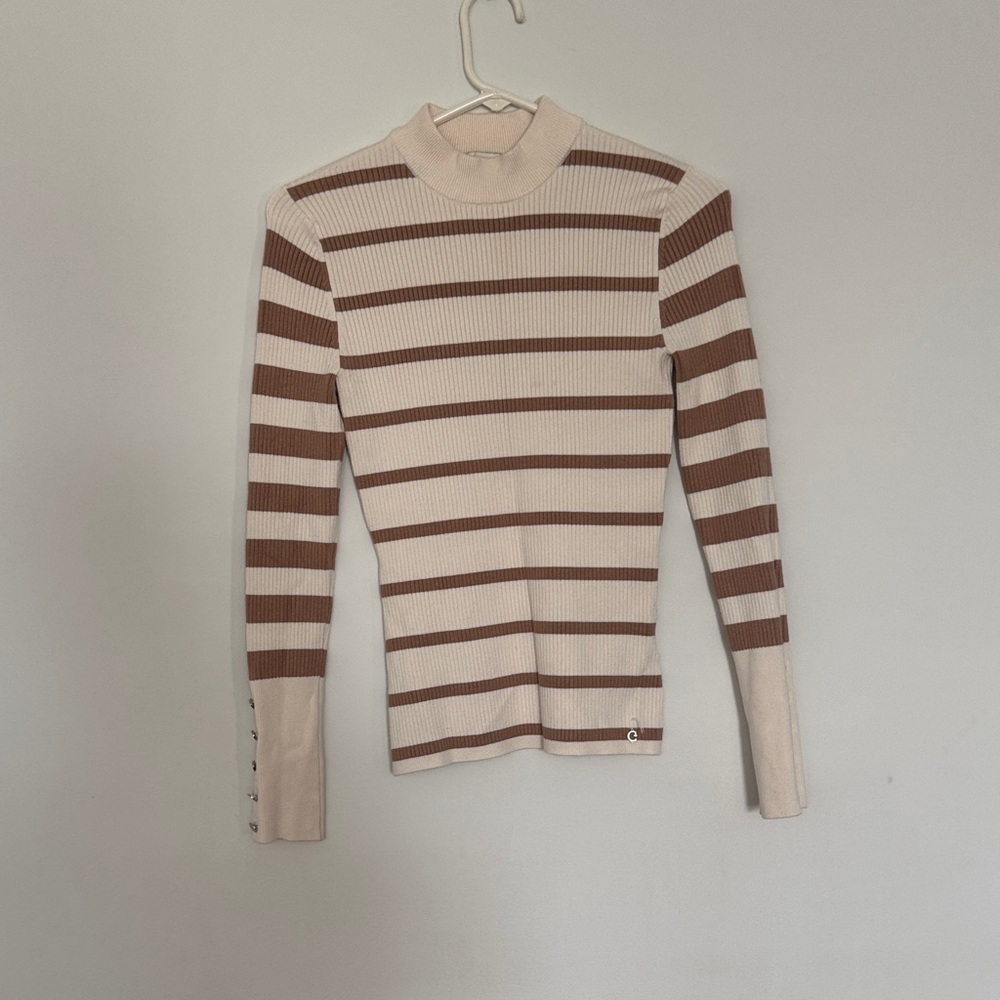 Guess Brown and Cream Striped Long Sleeve Top
